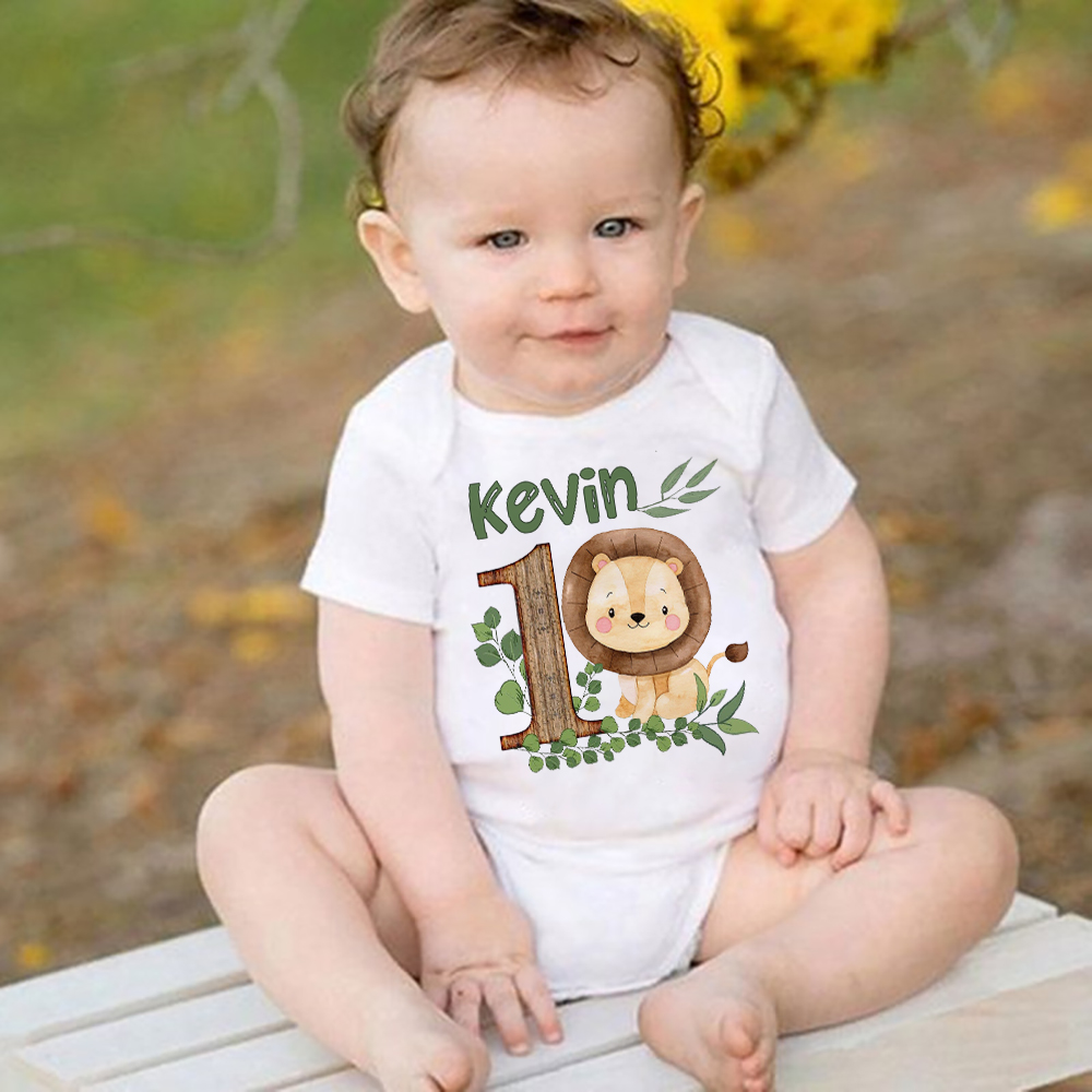 Baby Clothing Name - 이름이있는 맞춤형 사파리 동물 아기 Romper